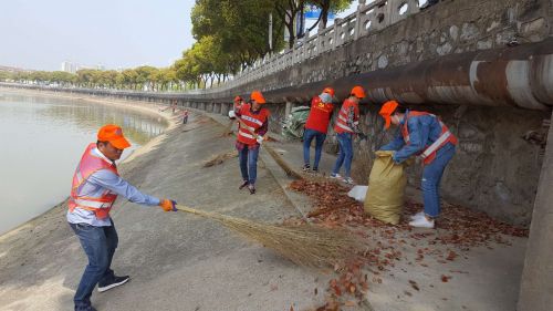 清理河道上树叶