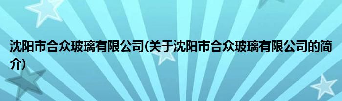 沈阳市合众玻璃有限公司(关于沈阳市合众玻璃有限公司的简介)(图1)